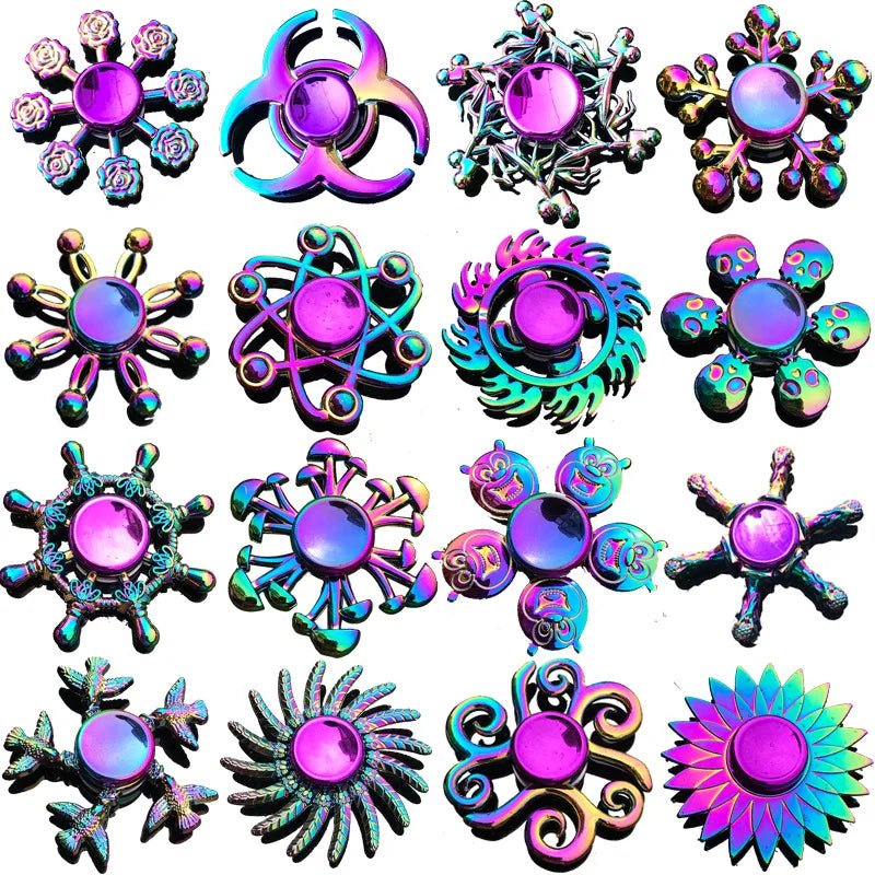 28 Styles Fidget Decompression Toy Spinner Finger Spinner Metal Rainbow Color Alloy Metal Anti-Anxiety Toy for Kids Adults Gifts